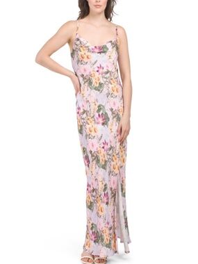 SAIPH Lab Floral Lilac Maxi Slip Dress Large